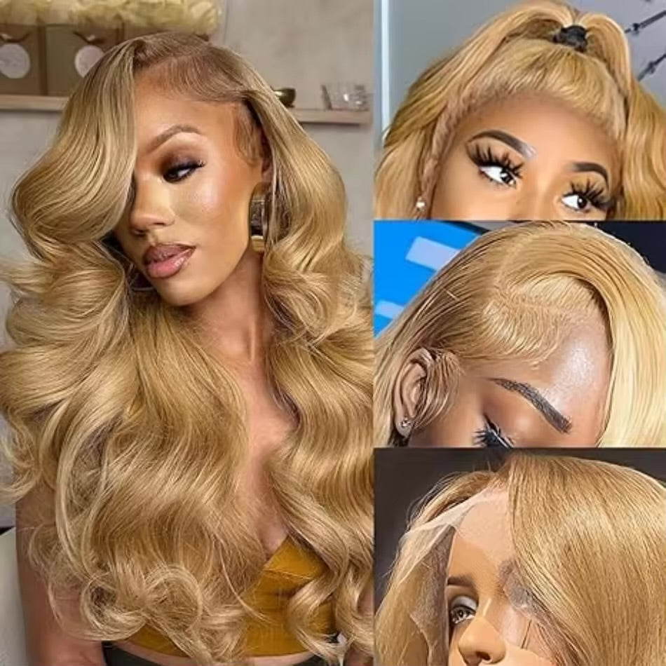 Perruque Blond Miel Ondulée — Lace HD
