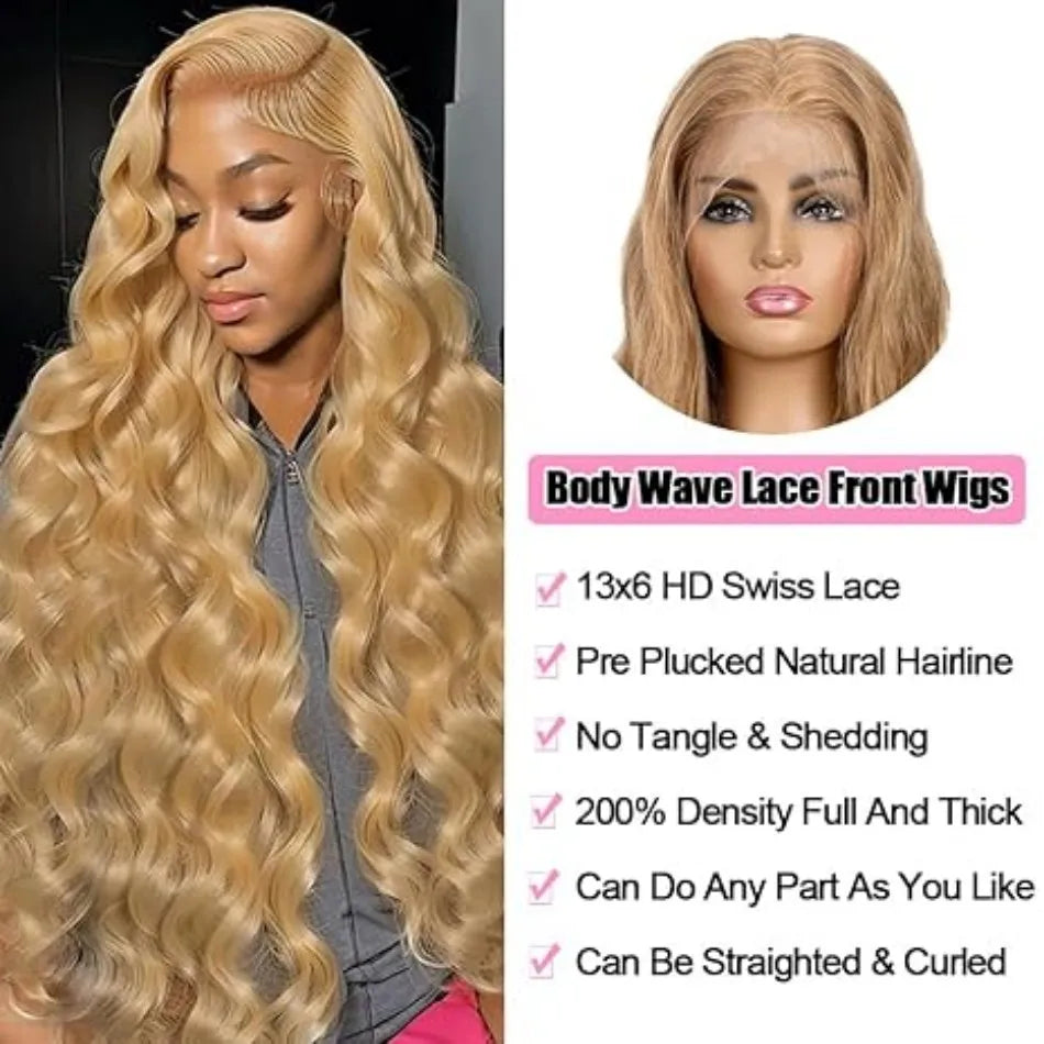 Perruque Blond Miel Ondulée — Lace HD